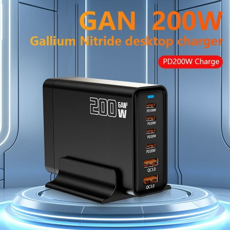 200W GaN 4 Type-C 2 USB Multi Ports Sharing Desktop Charger