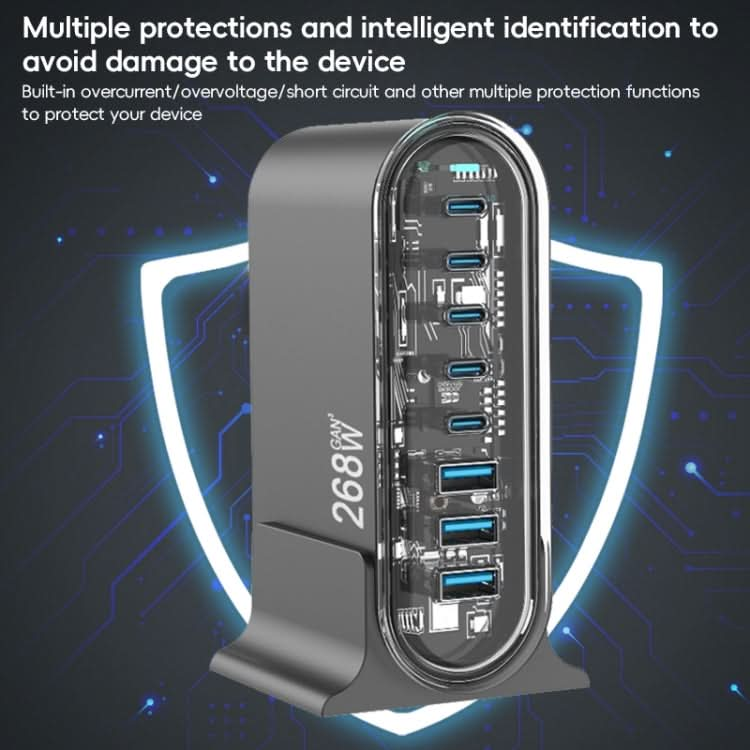 268W GaN 5 Type-C 3 USB Multi Ports Sharing Desktop Charger