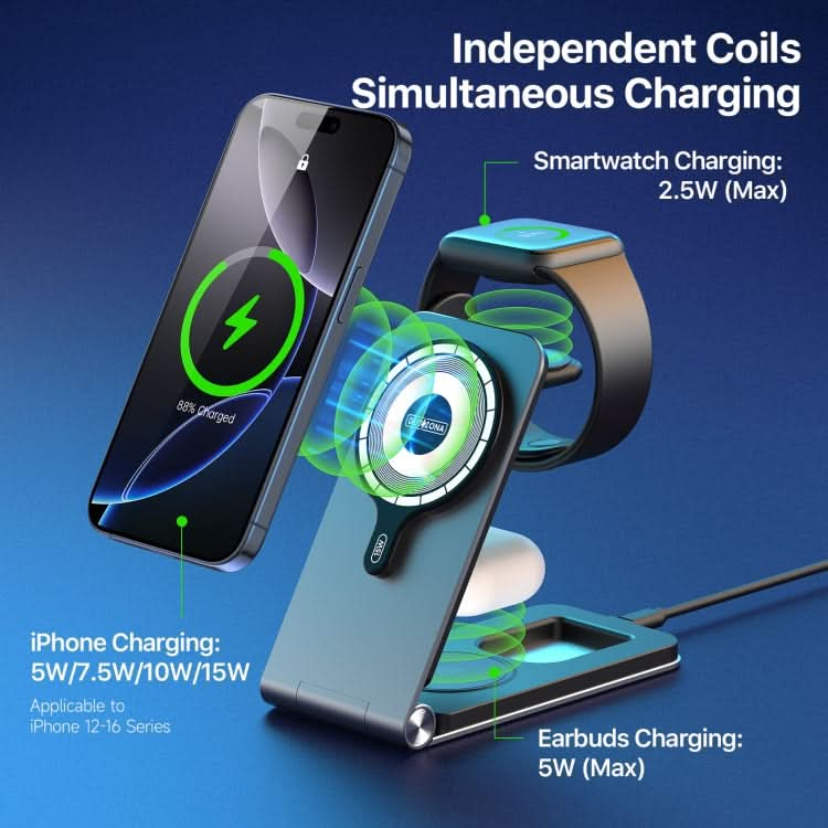 DUZZONA W22 15W 3 in 1 Foldable Magnetic Wireless Charging Stand