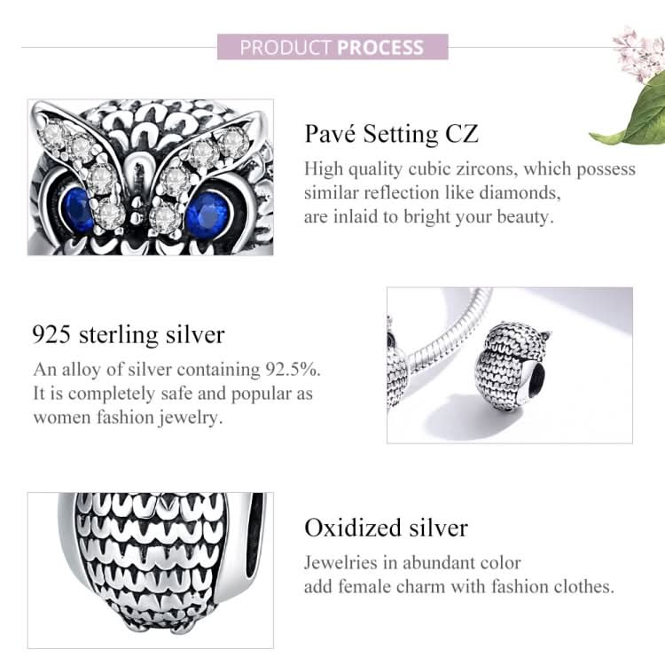 S925 Sterling Silver Owl Beads DIY Bracelet Necklace Accessories