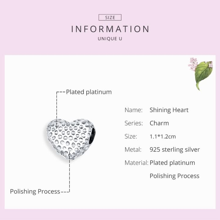 S925 Sterling Silver Shining Heart Beads DIY Bracelet Necklace Accessories