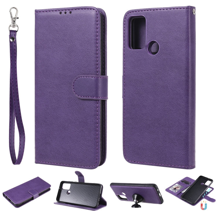 2 in 1 Solid Color Detachable PU Leather Case with Card Slots & Magnetic Holder & Photo Frame & Wallet & Strap