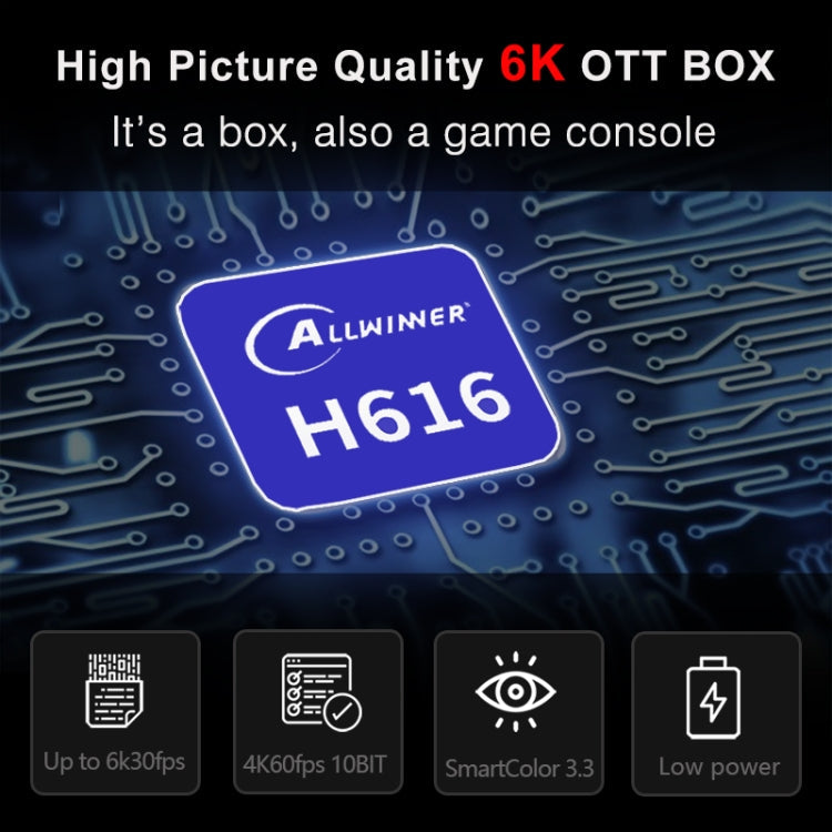 H96 Max 6K Ultra HD Smart TV Box with Remote Controller, Android 10.0, Allwinner H616 Quad Core ARM Cortex-A53, 2GB+16GB, TF Card / USBx2 / AV / HDMI / WIFI,