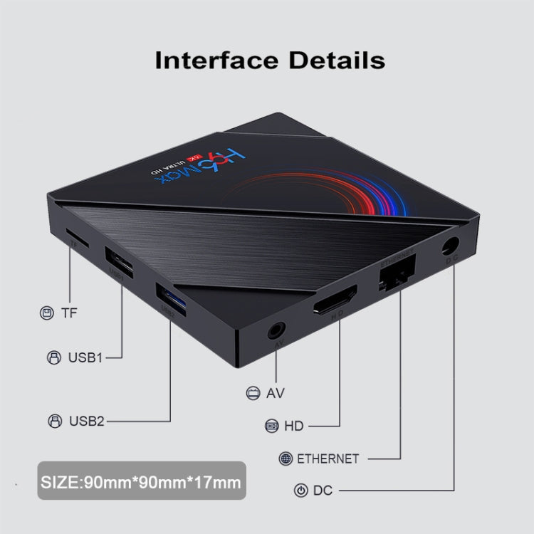 H96 Max 6K Ultra HD Smart TV Box with Remote Controller, Android 10.0, Allwinner H616 Quad Core ARM Cortex-A53, 4GB+32GB, TF Card / USBx2 / AV / HDMI / WIFI,