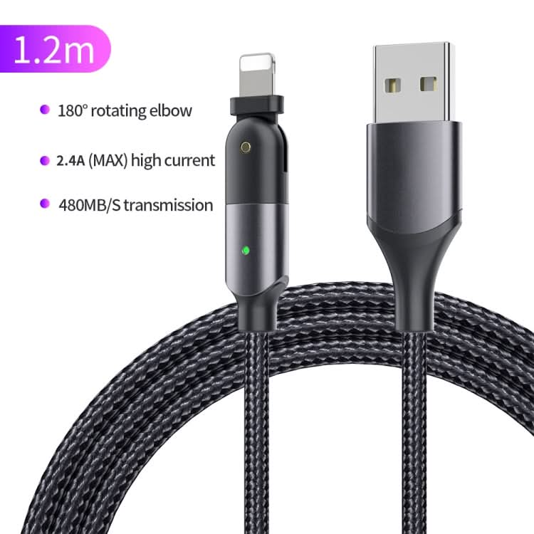 2.4A USB to 8 Pin 180 Degree Rotating Elbow Charging Cable