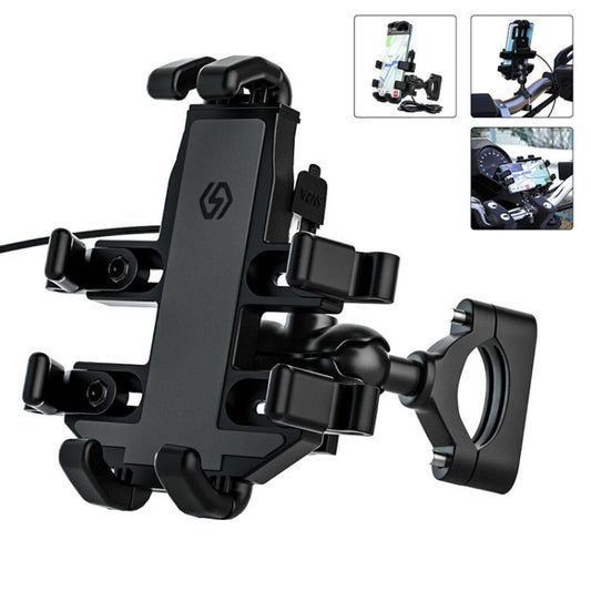 WUPP CS-1098A1 Motorcycle Aluminum Alloy Eight-jaw Mobile Phone Charging Holder with Switch