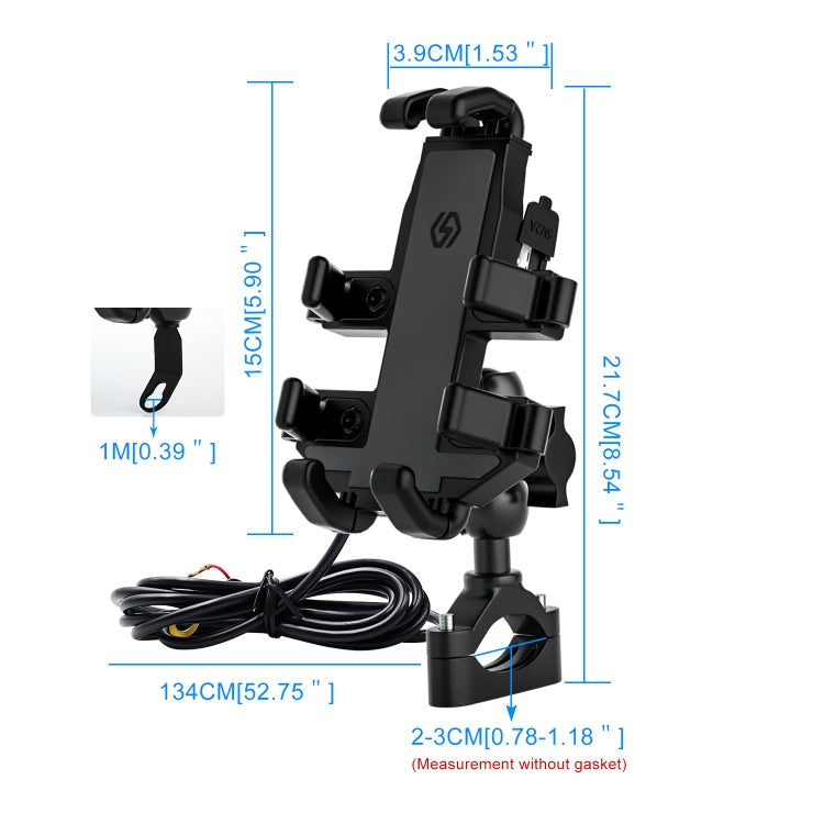 WUPP CS-1098A1 Motorcycle Aluminum Alloy Eight-jaw Mobile Phone Charging Holder with Switch