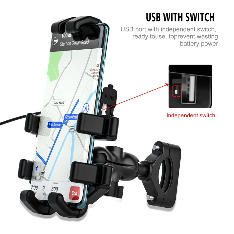 WUPP CS-1098A1 Motorcycle Aluminum Alloy Eight-jaw Mobile Phone Charging Holder with Switch