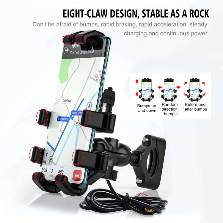 WUPP CS-1098A1 Motorcycle Aluminum Alloy Eight-jaw Mobile Phone Charging Holder with Switch