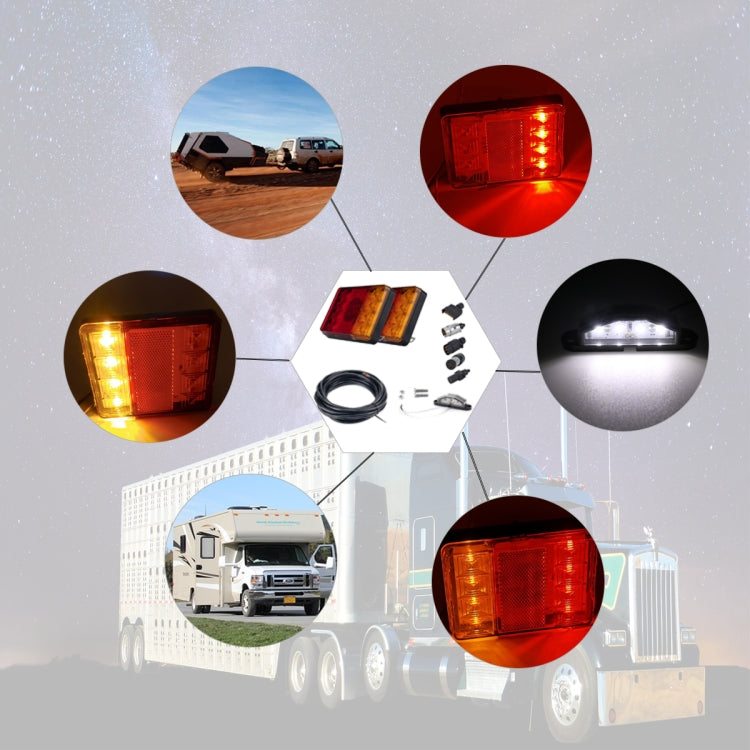 2 PCS Trailer / Truck B-type Square Shape 8LEDs Tail Light with License Plate Light Set-Reluova