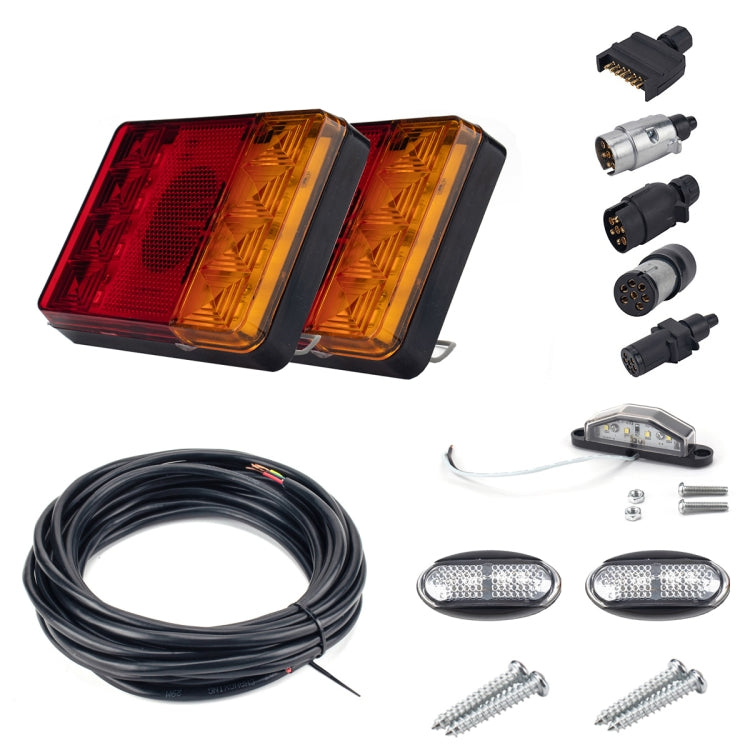 2 PCS Trailer / Truck C-type Square Shape 8LEDs Tail Light with License Plate Light Set-Reluova