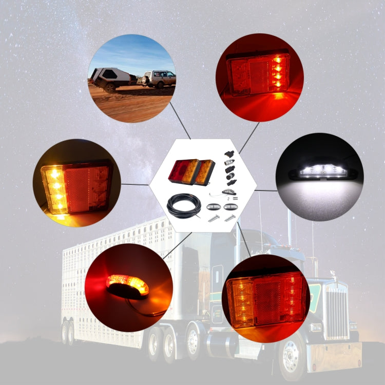 2 PCS Trailer / Truck C-type Square Shape 8LEDs Tail Light with License Plate Light Set-Reluova