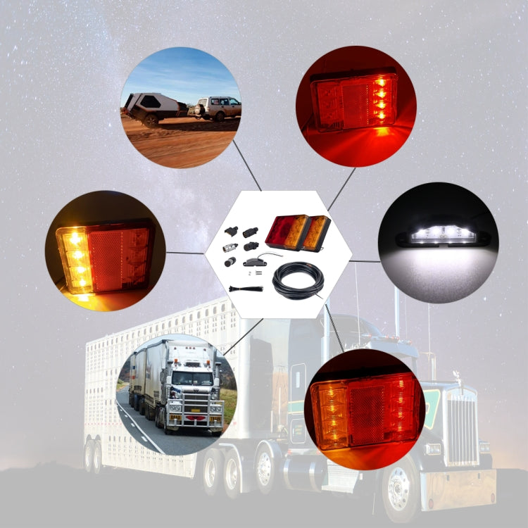 2 PCS Trailer / Truck D-type Square Shape 8LEDs Tail Light with License Plate Light Set-Reluova