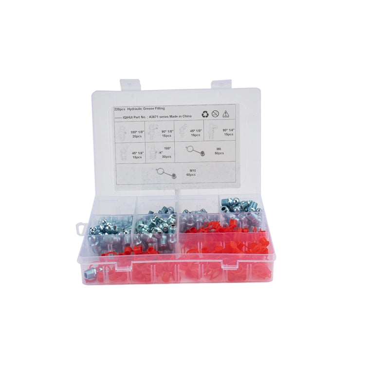 220 in 1 Zerk Oil Grease Fitting Assortment Kits with Dust Cover Cap-Reluova