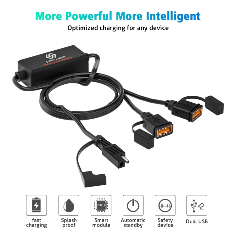 WUPP CS-1186A1 Motorcycle SAE Dual USB Fast Charging Charger