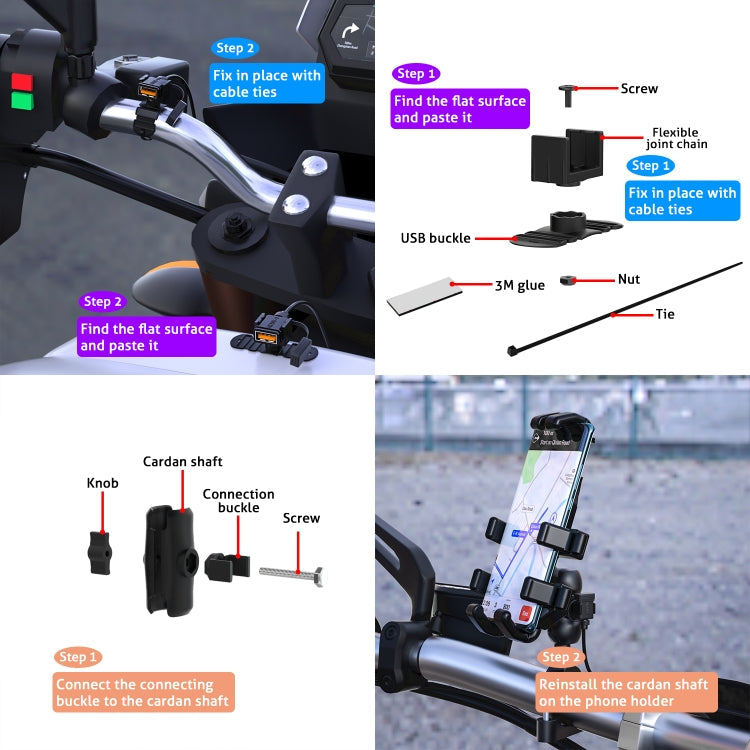 WUPP CS-1186A1 Motorcycle SAE Dual USB Fast Charging Charger