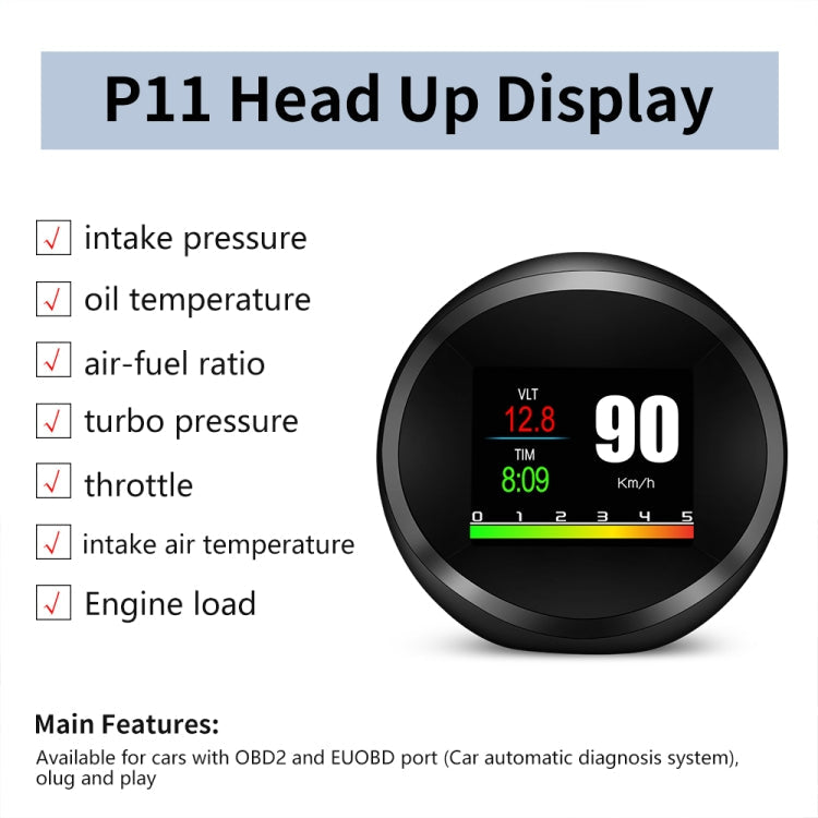 P11 OBD2 + GPS Mode Car HUD Head-up Display Water Temperature / Vehicle Speed / Voltage / Fuel Consumption Display, Speed Alarm ÎҵÄÉ̵ê