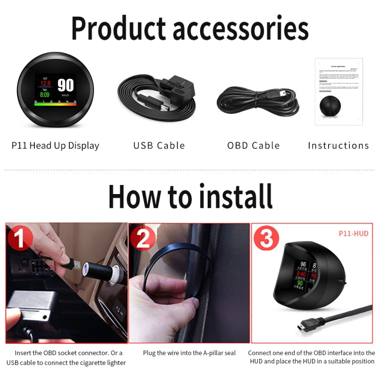 P11 OBD2 + GPS Mode Car HUD Head-up Display Water Temperature / Vehicle Speed / Voltage / Fuel Consumption Display, Speed Alarm ÎҵÄÉ̵ê