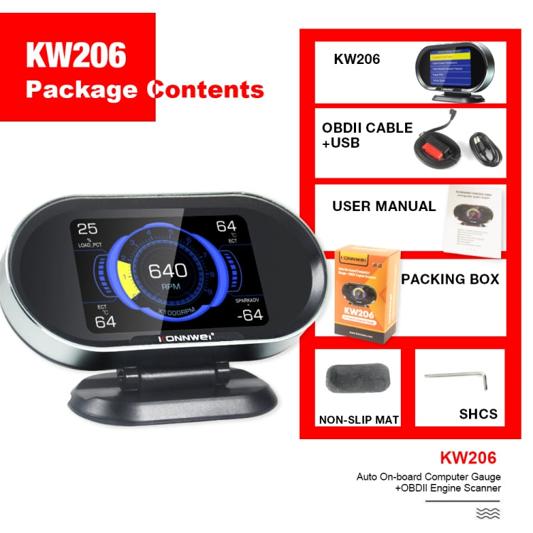 KONNWEI KW206 2 in 1 OBDII / EOBD12V Car Fault Scanner + 3.5 inch LCD Monitor ÎҵÄÉ̵ê