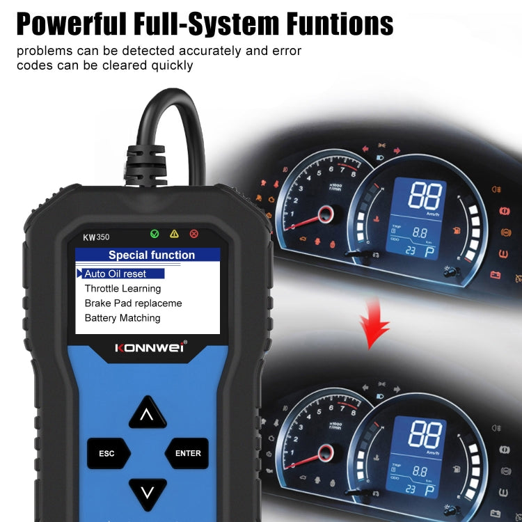 KONNWEI KW350 OBDII 12V Car Diagnostics Detector Scanner with 2 inch Black And White Display Screen V007 for Audi / Volkswagen ÎҵÄÉ̵ê