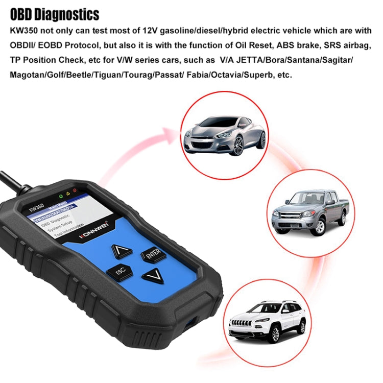 KONNWEI KW350 OBDII 12V Car Diagnostics Detector Scanner with 2 inch Black And White Display Screen V007 for Audi / Volkswagen ÎҵÄÉ̵ê