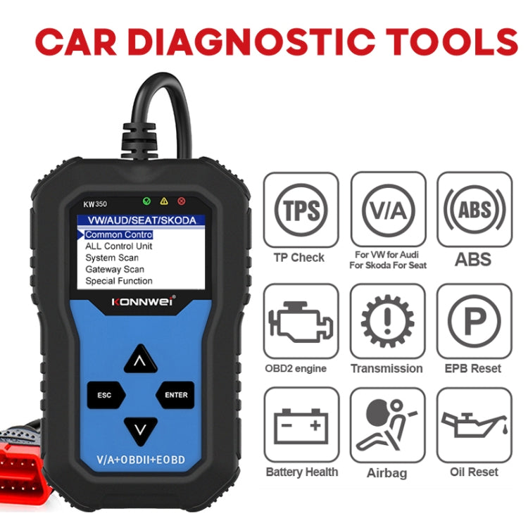 KONNWEI KW350 OBDII 12V Car Diagnostics Detector Scanner with 2 inch Black And White Display Screen V007 for Audi / Volkswagen ÎҵÄÉ̵ê