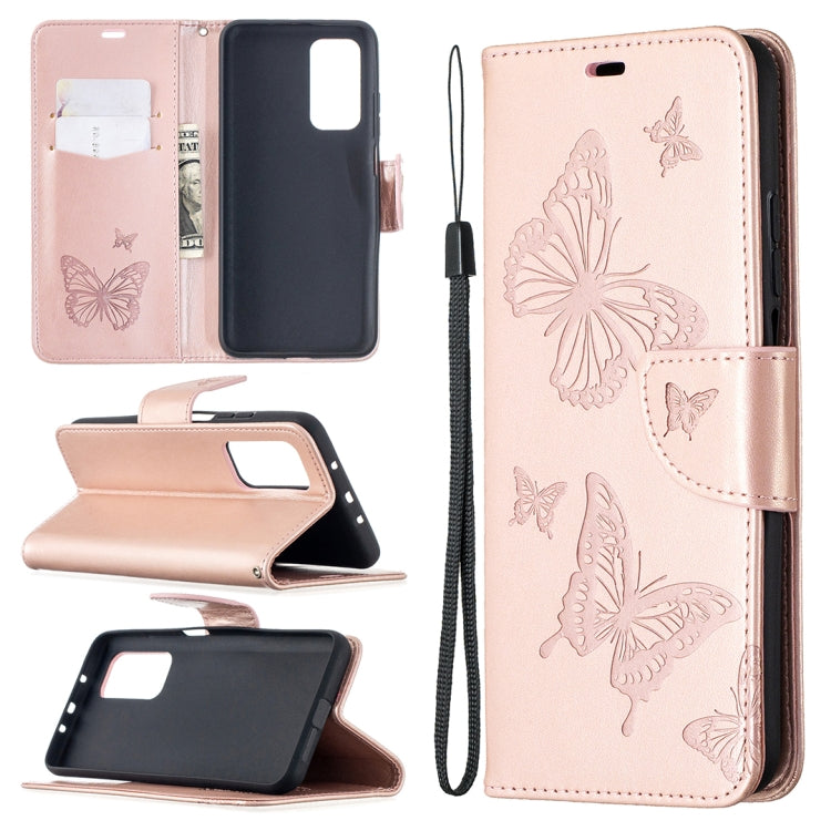 Two Butterflies Embossing Pattern Horizontal Flip Leather Case with Holder & Card Slot & Wallet & Lanyard