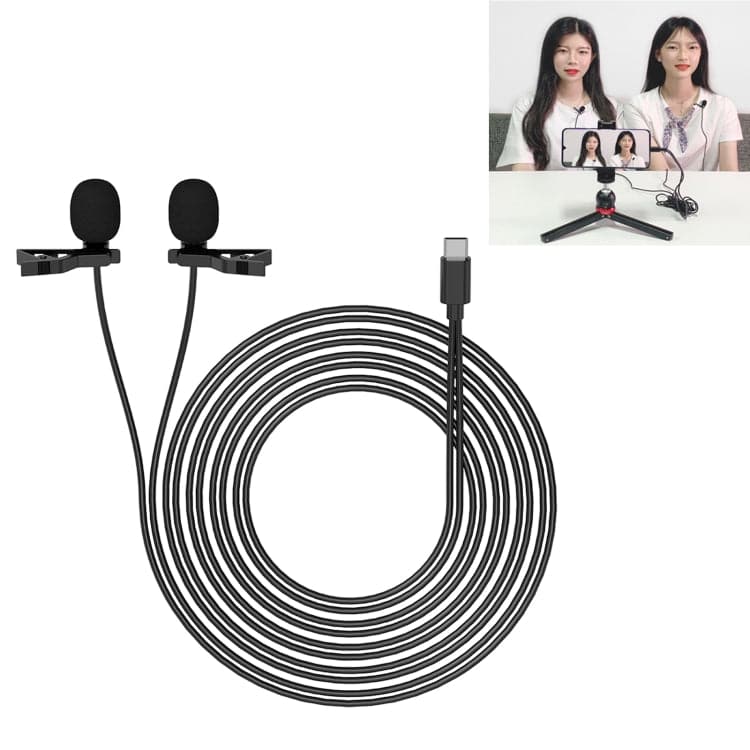 YELANGU MY3 Type-C Interface Live Broadcast Interview Mobile Phone Double Clip Lavalier Microphone, Length: 2.5m My Store