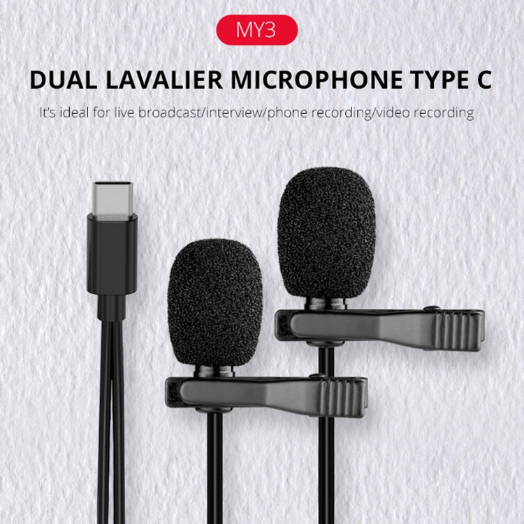 YELANGU MY3 Type-C Interface Live Broadcast Interview Mobile Phone Double Clip Lavalier Microphone, Length: 2.5m