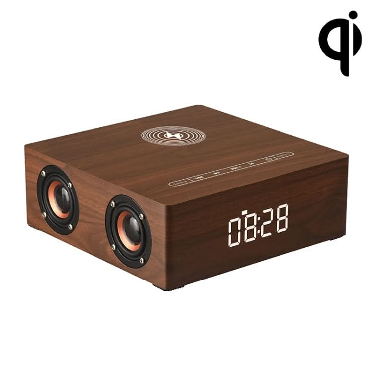 Q5A Multifunctional Wooden Touch Clock Display Wireless Charging Bluetooth Speaker, Support TF Card & U Disk & 3.5mm AUX