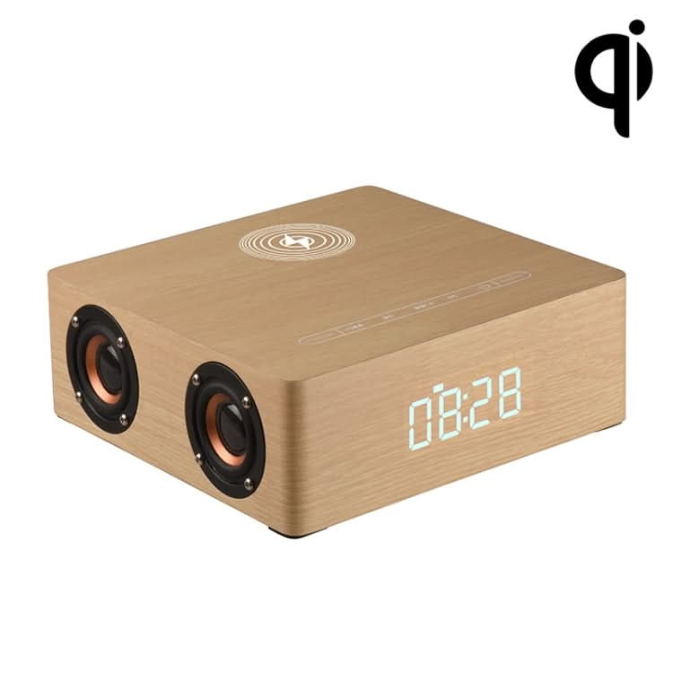 Q5A Multifunctional Wooden Touch Clock Display Wireless Charging Bluetooth Speaker, Support TF Card & U Disk & 3.5mm AUX