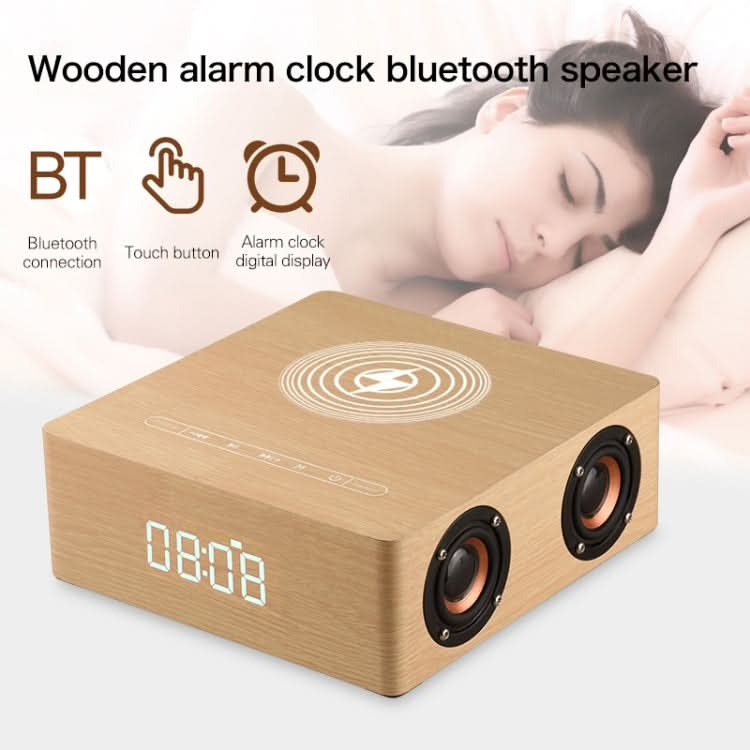 Q5A Multifunctional Wooden Touch Clock Display Wireless Charging Bluetooth Speaker, Support TF Card & U Disk & 3.5mm AUX