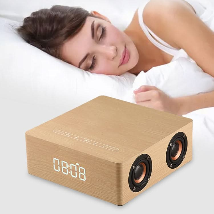 Q5C Multifunctional Wooden Touch Clock Display Bluetooth Speaker, Support TF Card & U Disk & 3.5mm AUX