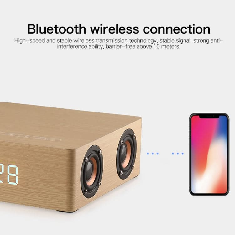 Q5C Multifunctional Wooden Touch Clock Display Bluetooth Speaker, Support TF Card & U Disk & 3.5mm AUX