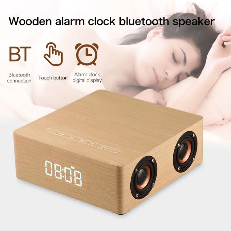 Q5C Multifunctional Wooden Touch Clock Display Bluetooth Speaker, Support TF Card & U Disk & 3.5mm AUX