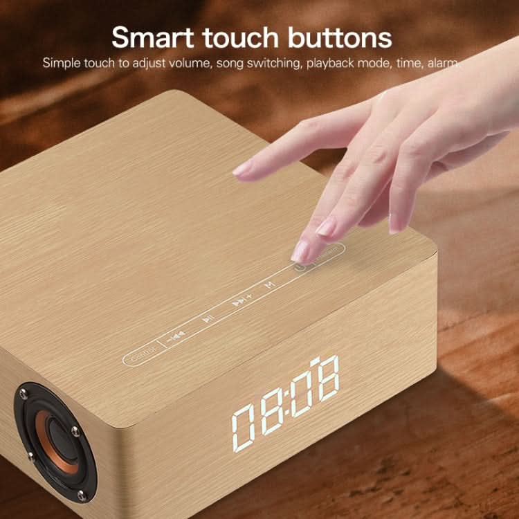 Q5C Multifunctional Wooden Touch Clock Display Bluetooth Speaker, Support TF Card & U Disk & 3.5mm AUX