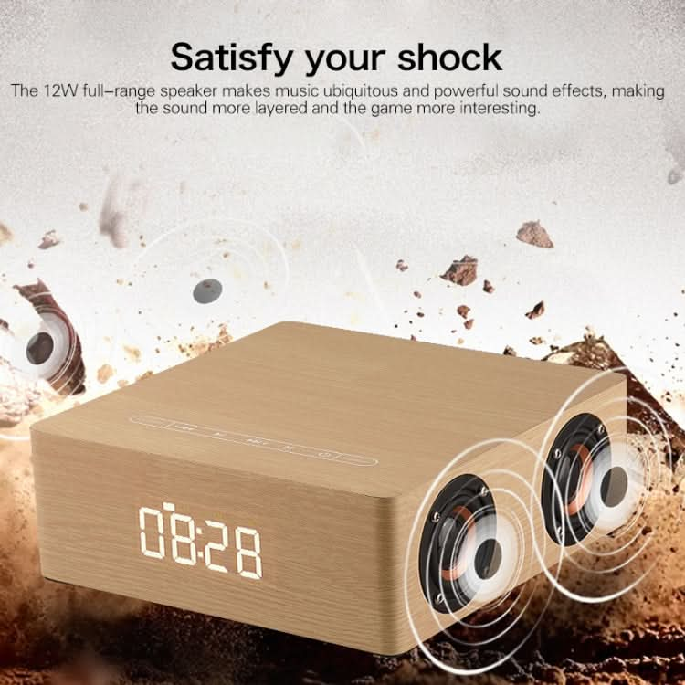 Q5C Multifunctional Wooden Touch Clock Display Bluetooth Speaker, Support TF Card & U Disk & 3.5mm AUX