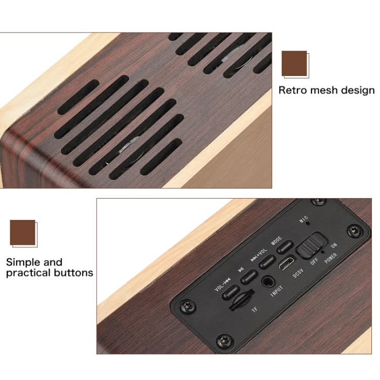 D70 QI Standard Subwoofer Wooden Bluetooth 4.2 Speaker, Support TF Card & 3.5mm AUX