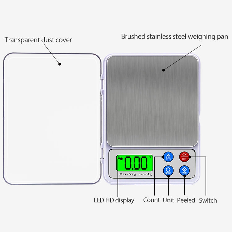 MH-555 600g x 0.01g High Accuracy Digital Electronic Portable Kitchen Scale Balance Device with 2.2 inch LCD Screen My Store