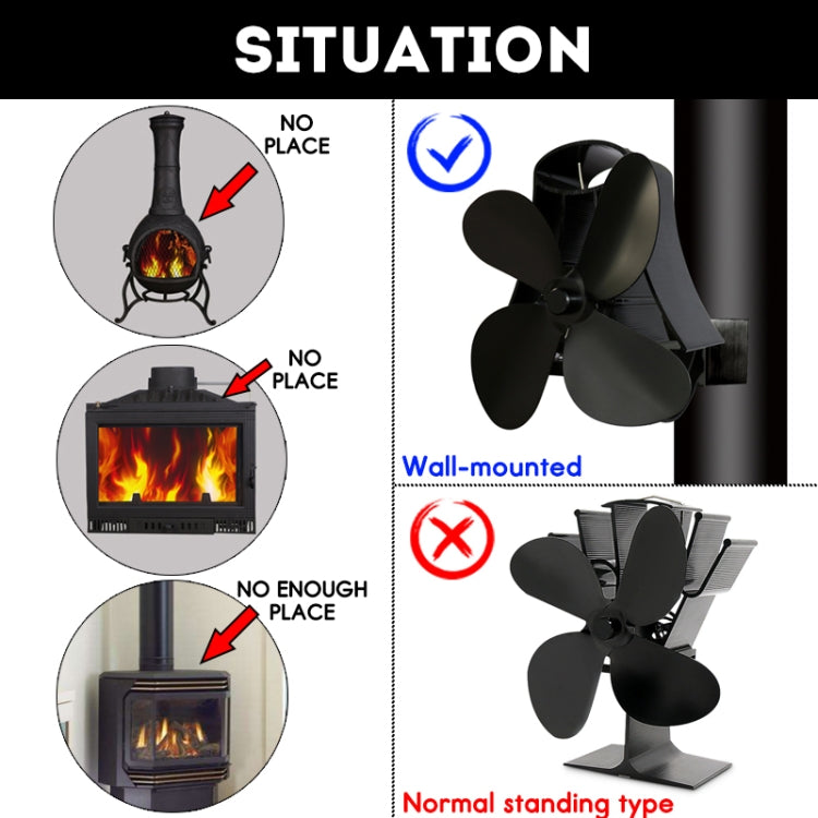 YL-105 4-Blade Aluminum Heat Powered Fireplace Stove Fan