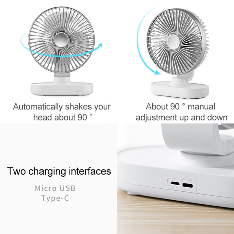 D77 4W Micro USB & USB-C / Type-C Rechargeable Portable Four-speed Adjustable Automatic Head Shaking Desktop Fan My Store