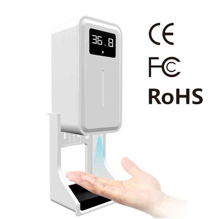 Rehabor A Handsfree Non-contact Body Light-sensitive Distance Sensor Thermometer + 450ml Automatic Non-contact Liquid Soap Spraying Dispenser with Base Mount