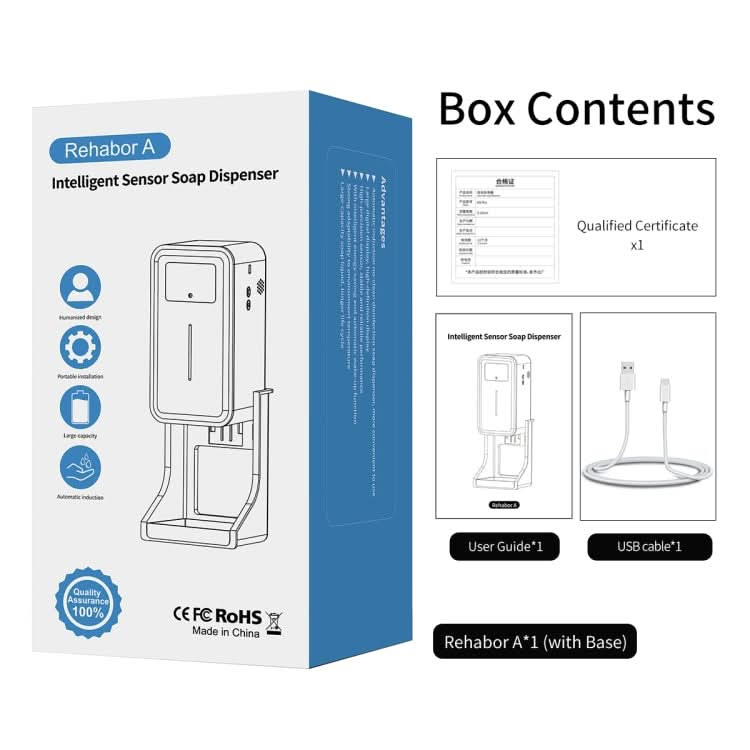 Rehabor A Handsfree Non-contact Body Light-sensitive Distance Sensor Thermometer + 450ml Automatic Non-contact Liquid Soap Spraying Dispenser with Base Mount