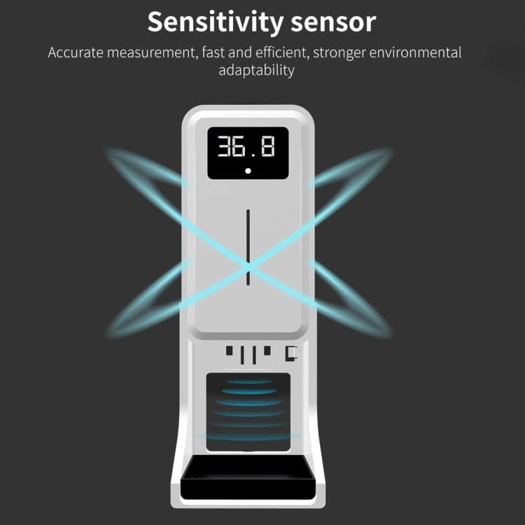 Rehabor A Handsfree Non-contact Body Light-sensitive Distance Sensor Thermometer + 450ml Automatic Non-contact Liquid Soap Spraying Dispenser with Base Mount Reluova