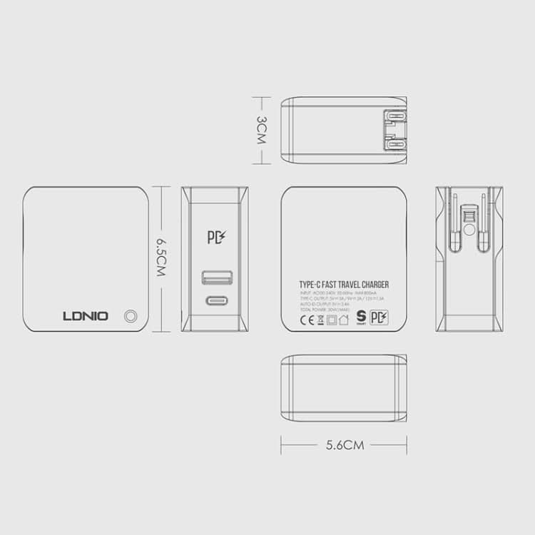 LDNIO A4403C 30W PD + Auto-id Foldable Fast Travel Charger with 1m 8 Pin Cable, AU Plug