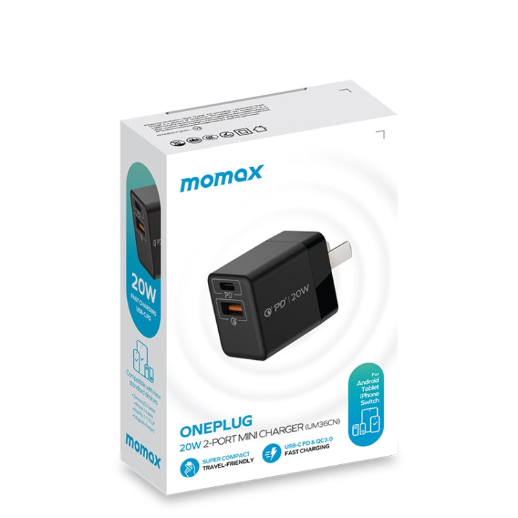 MOMAX UM36 PD 20W USB-C / Type-C + USB Fast Charger Power Adapter, CN Plug My Store