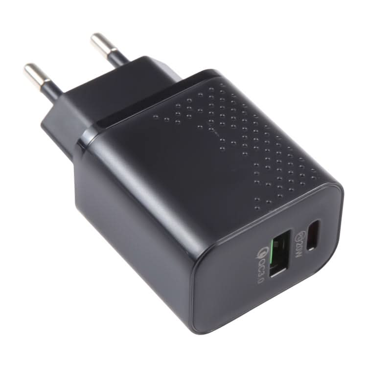 PD 20W USB-C/Type-C+QC 3.0 USB Ports Dot Pattern Travel Charger, EU Plug