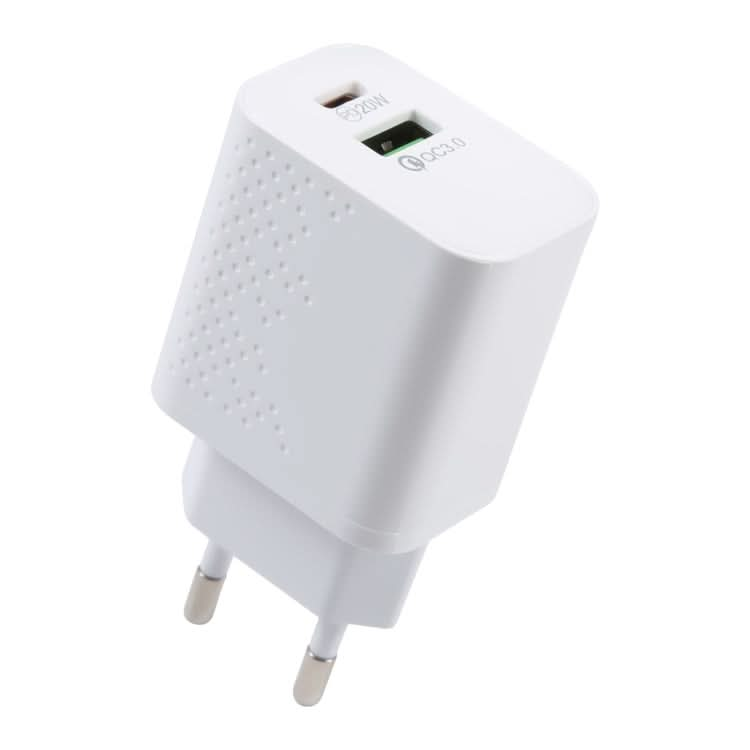 PD 20W USB-C/Type-C+QC 3.0 USB Ports Dot Pattern Travel Charger, EU Plug