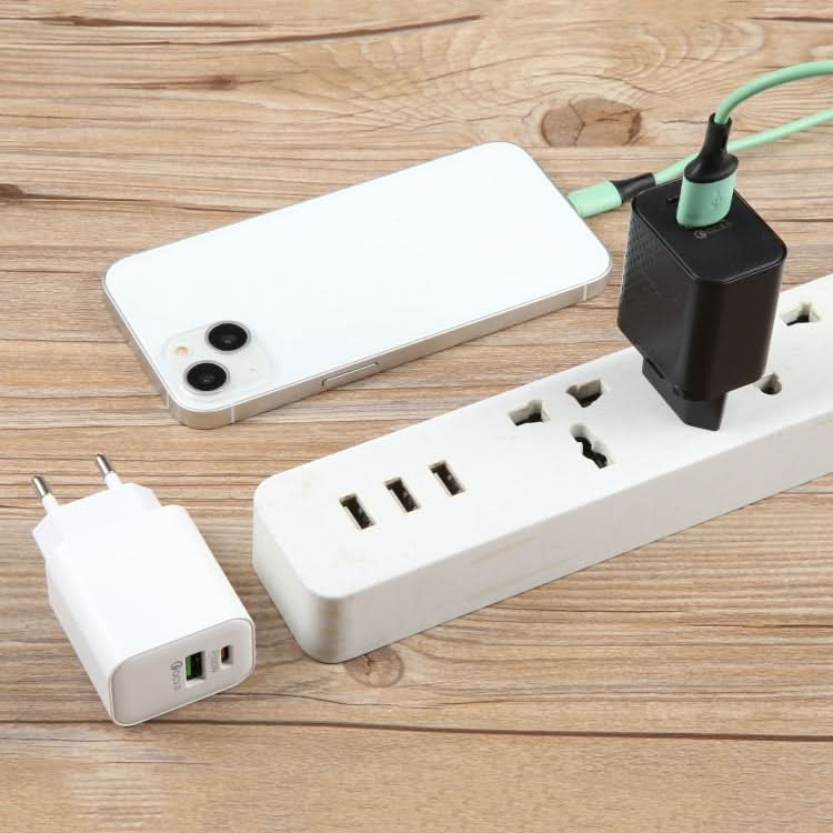 PD 20W USB-C/Type-C+QC 3.0 USB Ports Dot Pattern Travel Charger, EU Plug