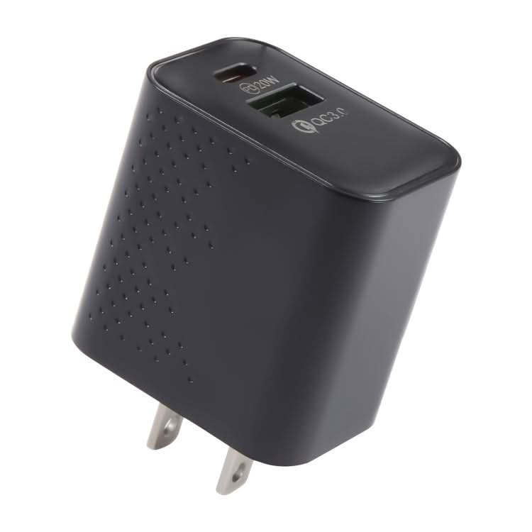 PD 20W USB-C/Type-C+QC 3.0 USB Ports Dot Pattern Travel Charger, US Plug